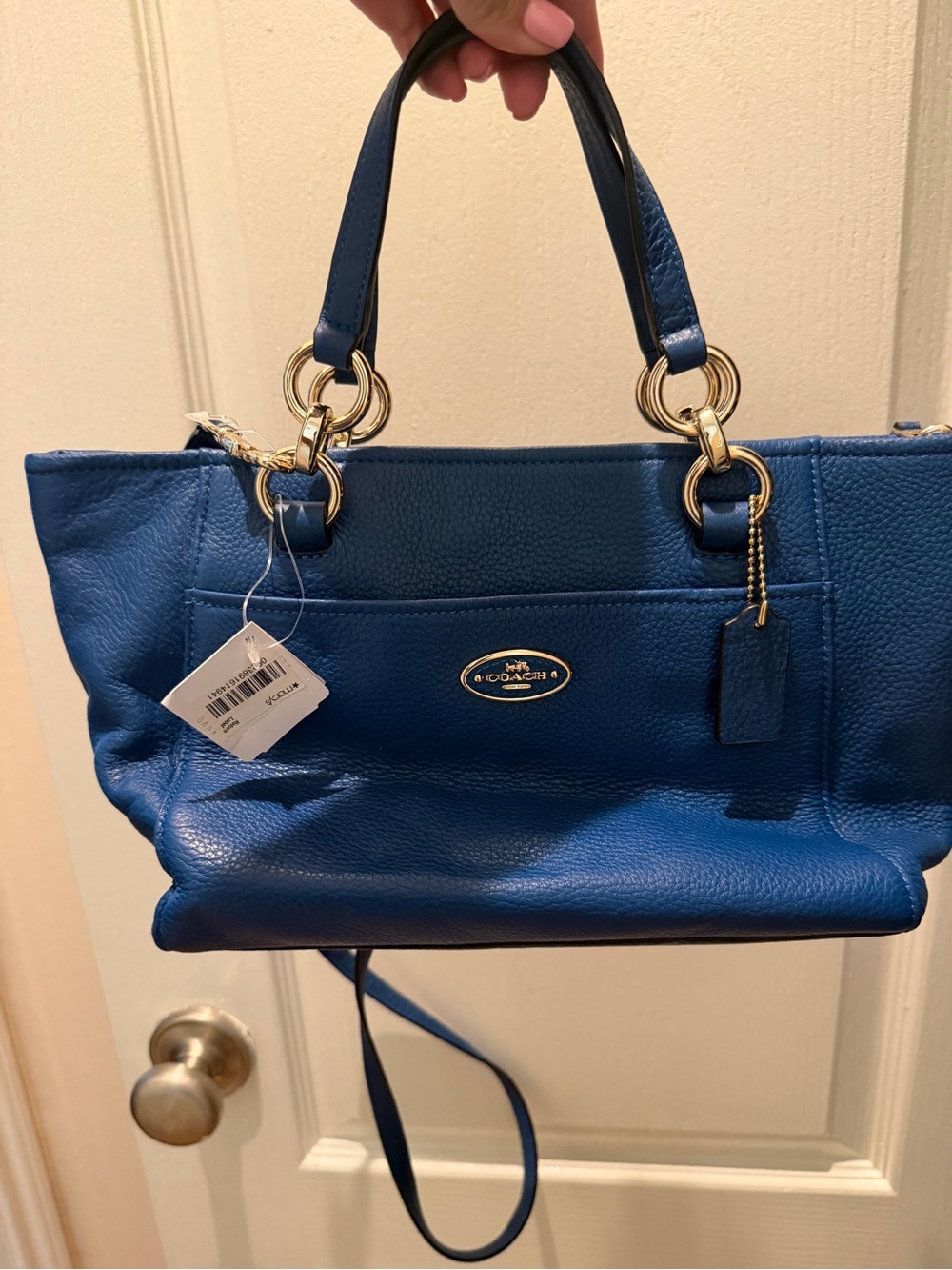 Coach Blue Pebbled Leather Shoulder Tote with Gold Hardware